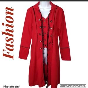 FASHION Coat Red Black Lace Silver Size X-Large